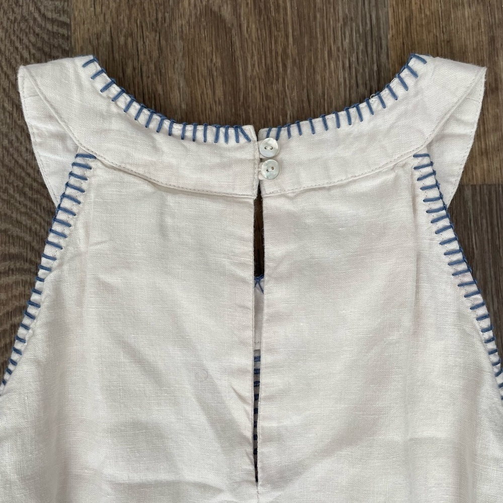 Sigrid Olsen White Blue Embroidered Linen Shift Dress Women’s Medium Coastal - Picture 6 of 6